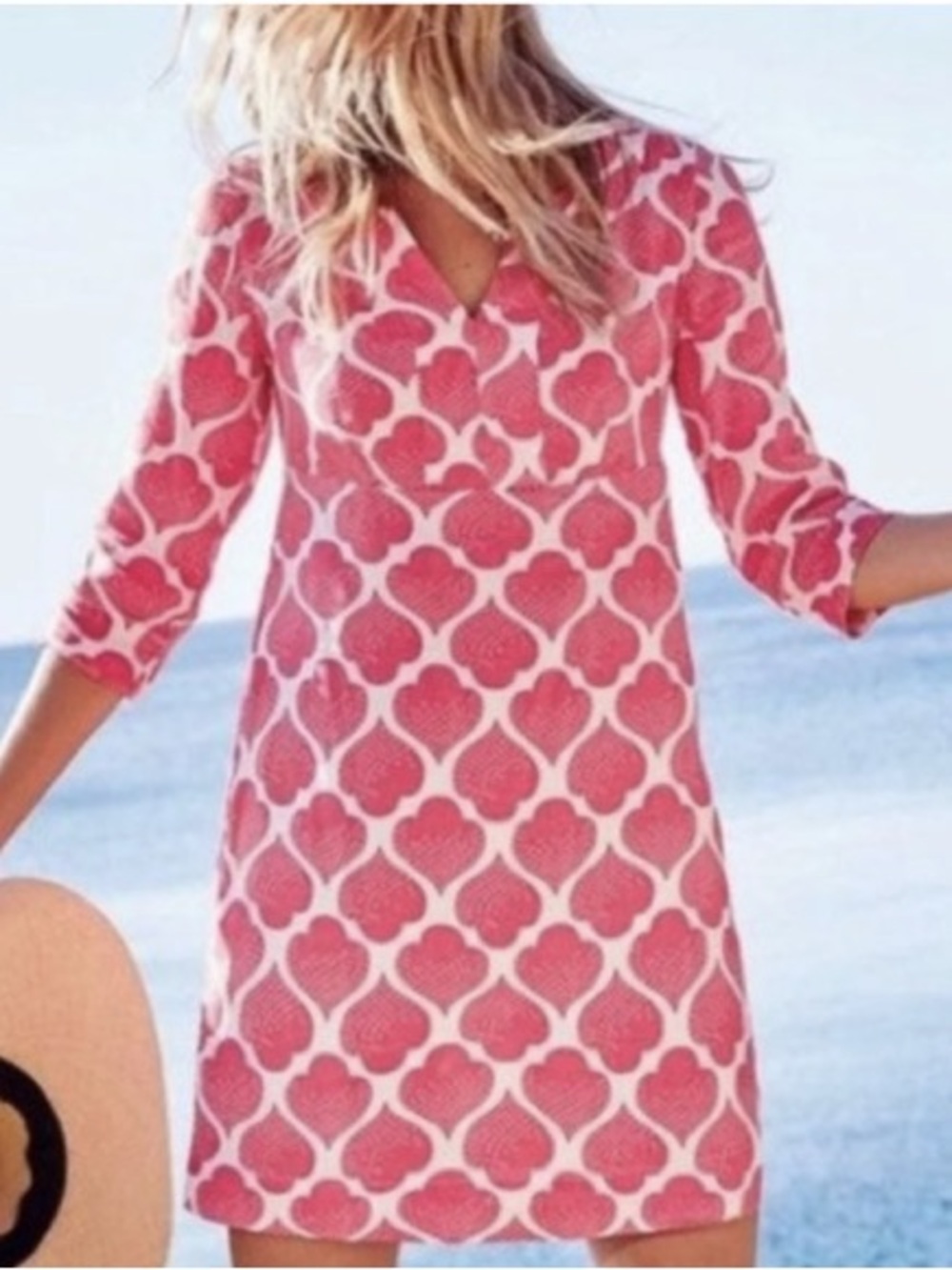 Boden Pink & White Moroccan Ikat Linen Dress Size 12